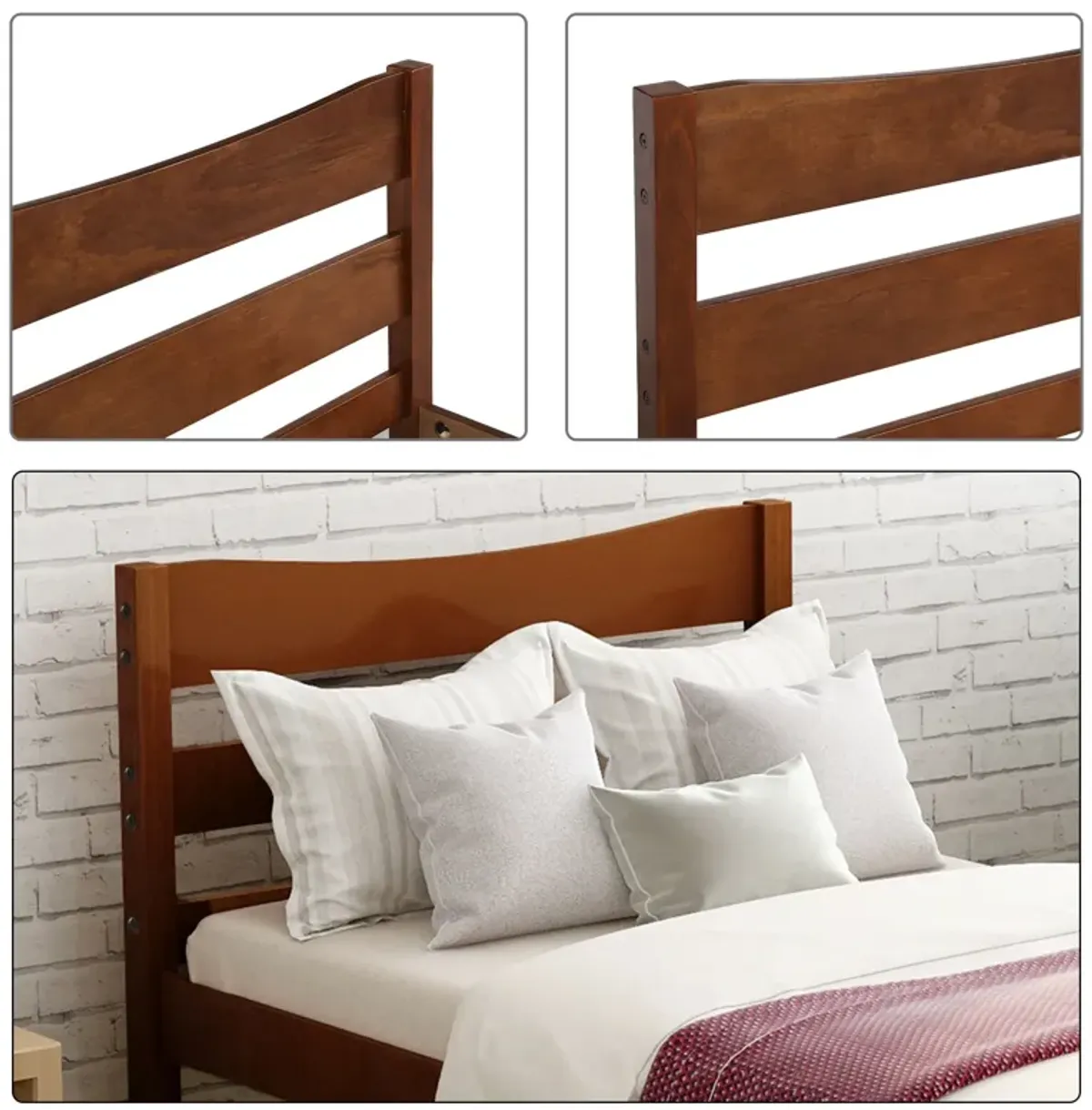 Twin Size Platform Bed With Headboard And Wooden Slat Support