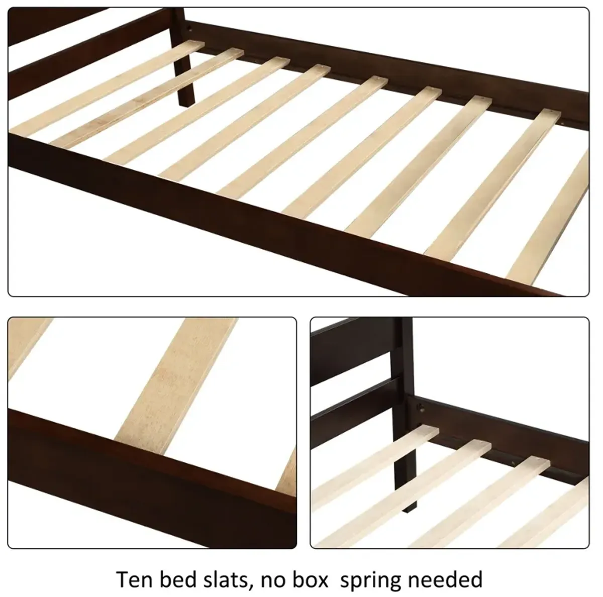 Twin Size Platform Bed With Headboard And Wooden Slat Support