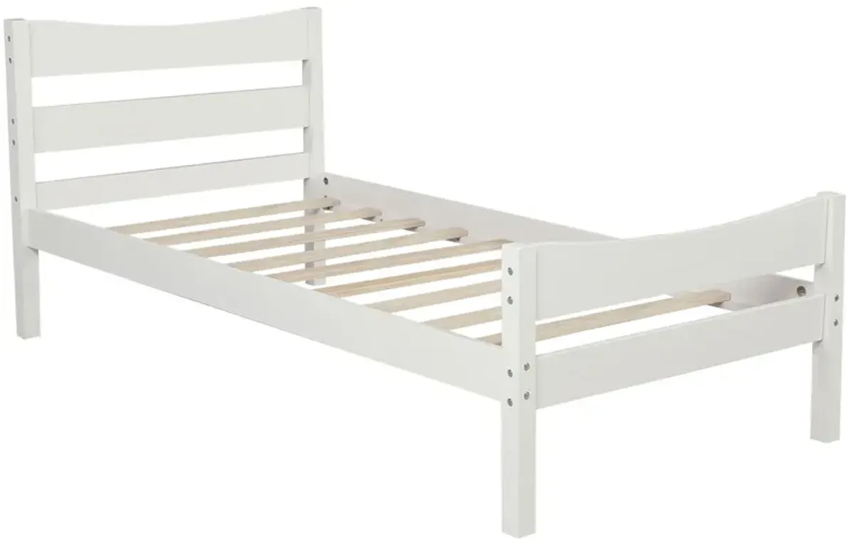 Twin Size Platform Bed With Headboard And Wooden Slat Support