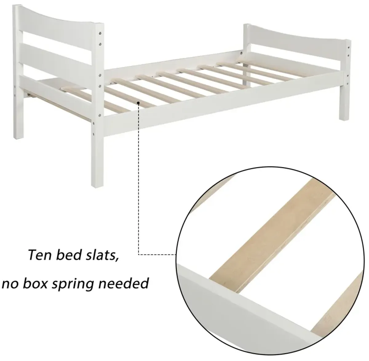 Twin Size Platform Bed With Headboard And Wooden Slat Support