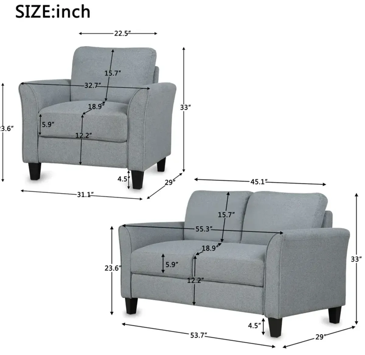 Living Room Furniture Armrest Single Sofa And Loveseat Sofa