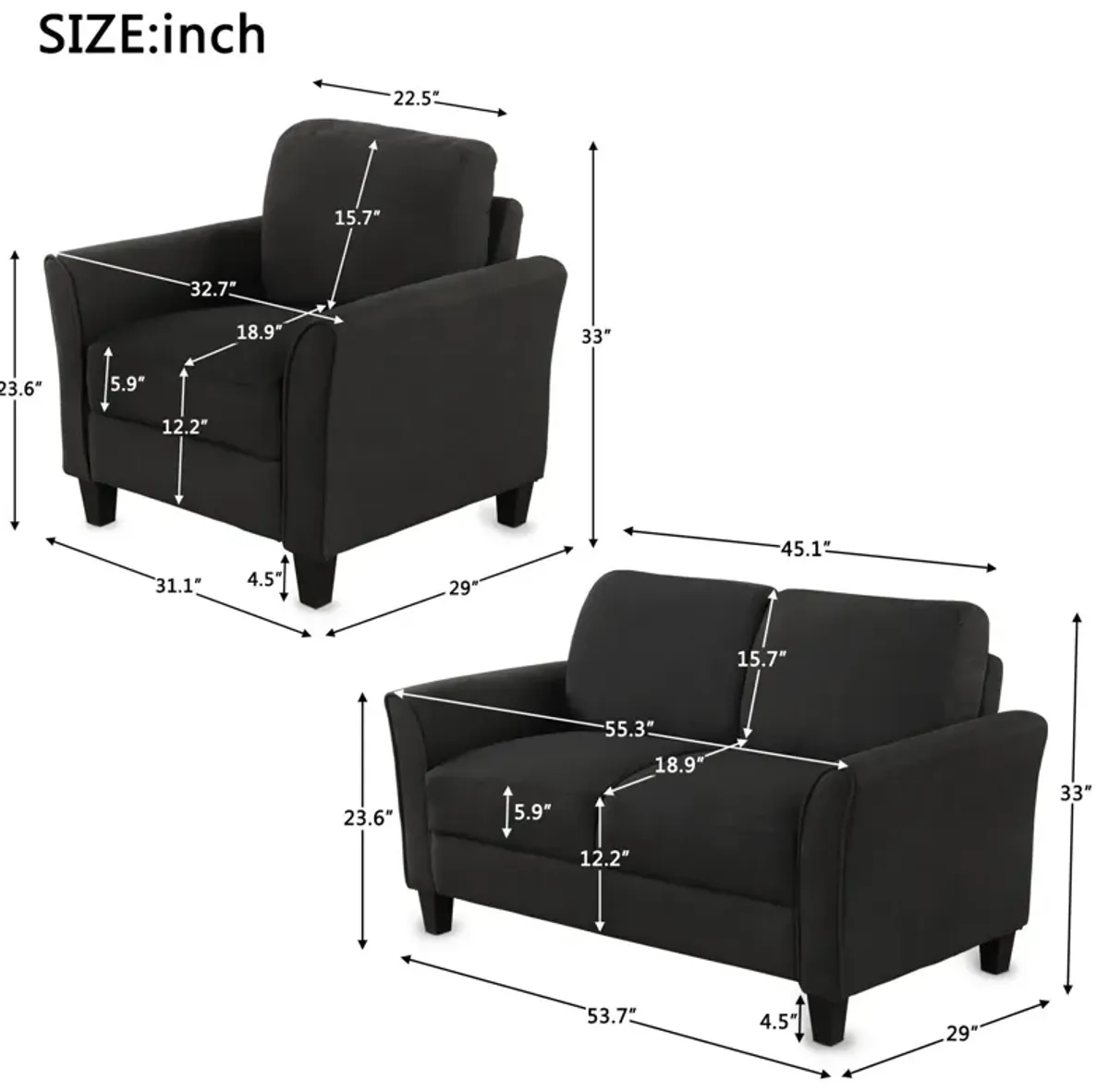 Living Room Furniture Armrest Single Sofa And Loveseat Sofa