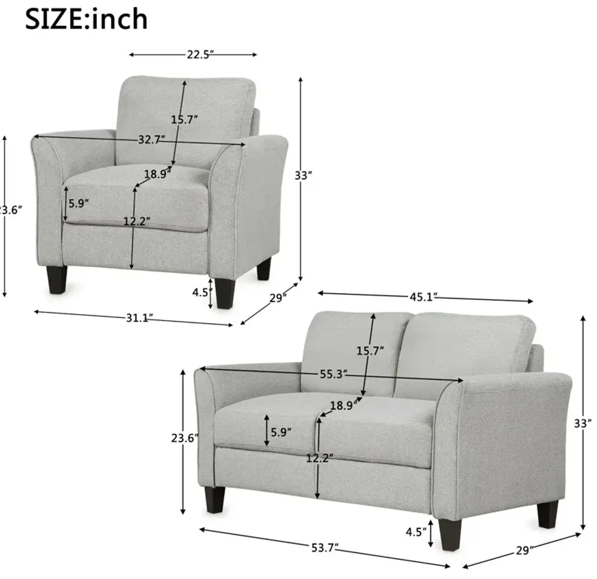 Living Room Furniture Armrest Single Sofa And Loveseat Sofa