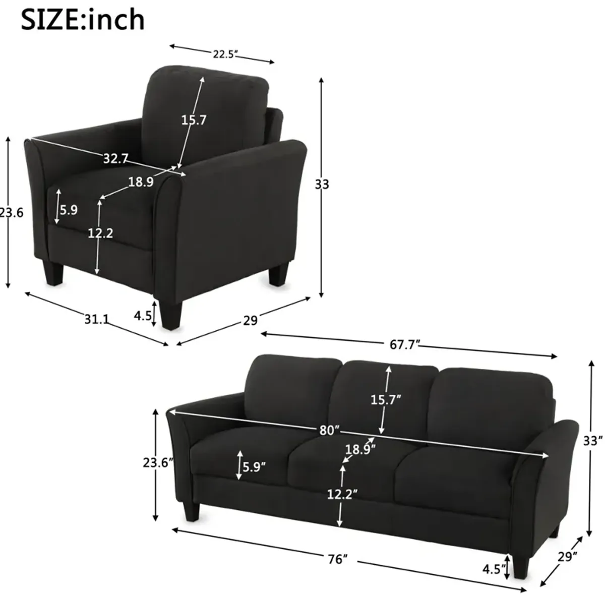 Living Room Furniture Chair And 3 Seat Sofa