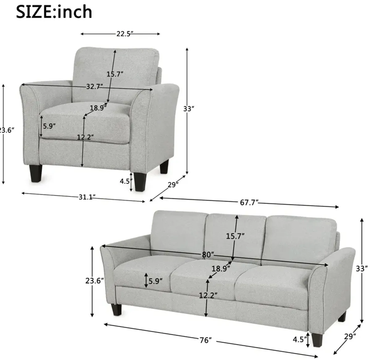 Living Room Furniture Chair And 3 Seat Sofa