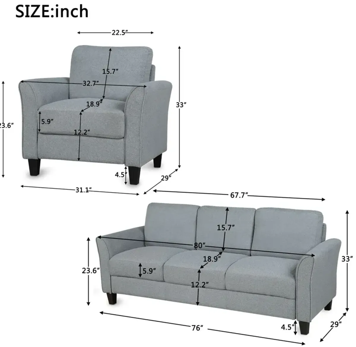 Living Room Furniture Chair And 3 Seat Sofa