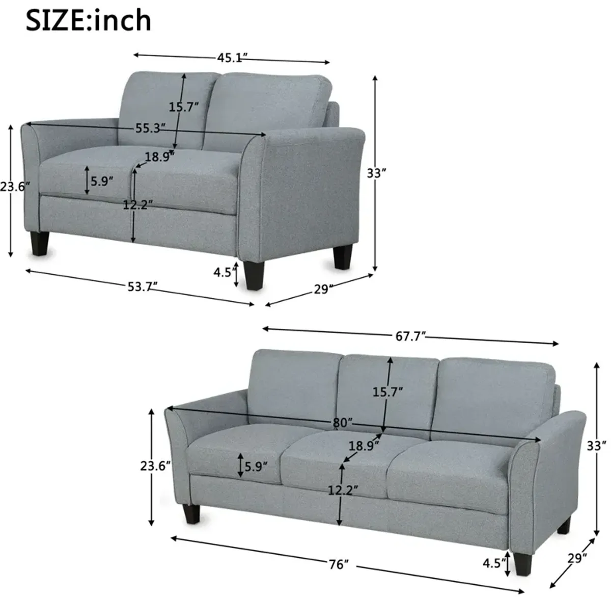 Living Room Furniture Loveseat Sofa And 3 Seat Sofa