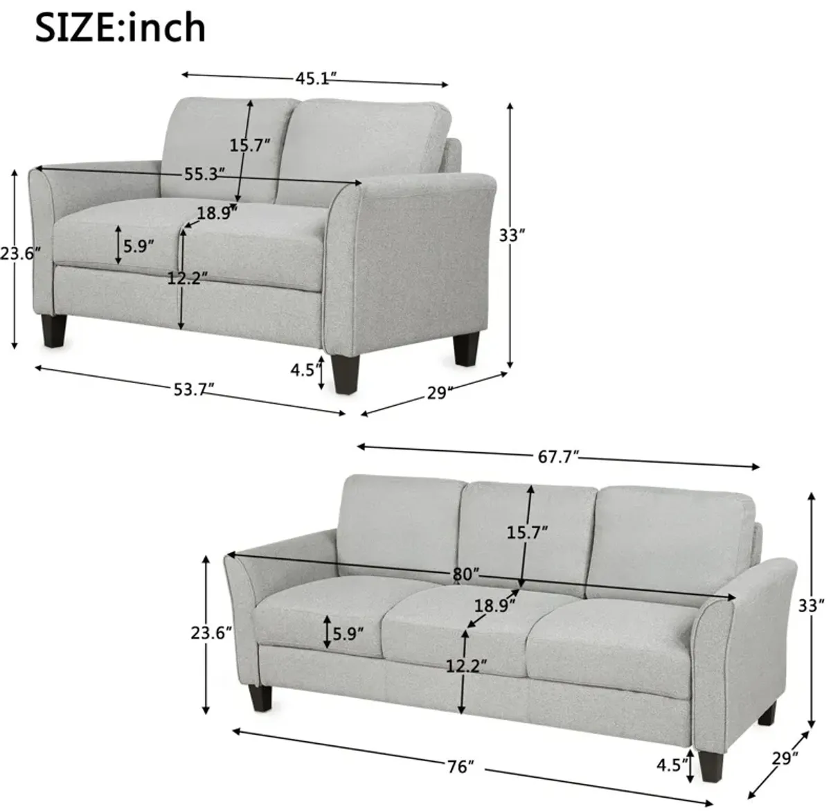 Living Room Furniture Loveseat Sofa And 3 Seat Sofa