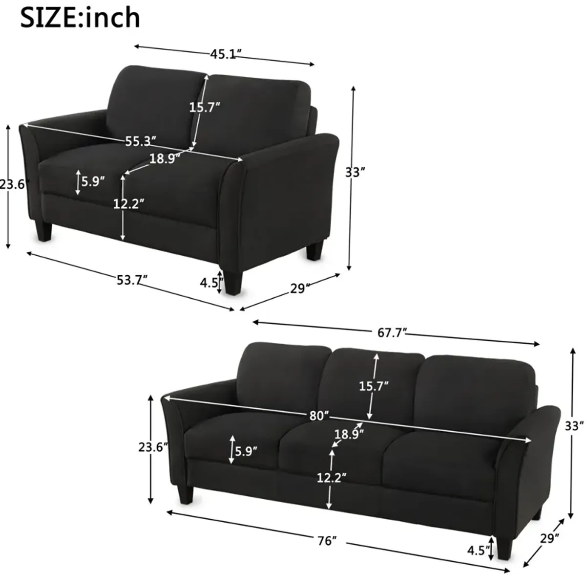 Living Room Furniture Loveseat Sofa And 3 Seat Sofa