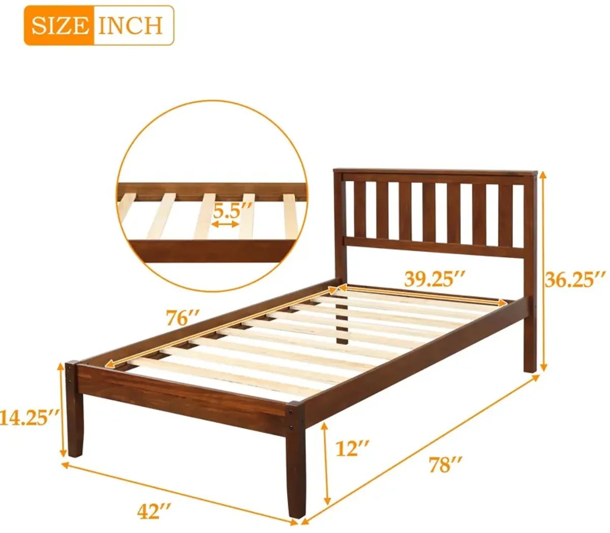 Platform Bed With Headboard / Wood Slat Support