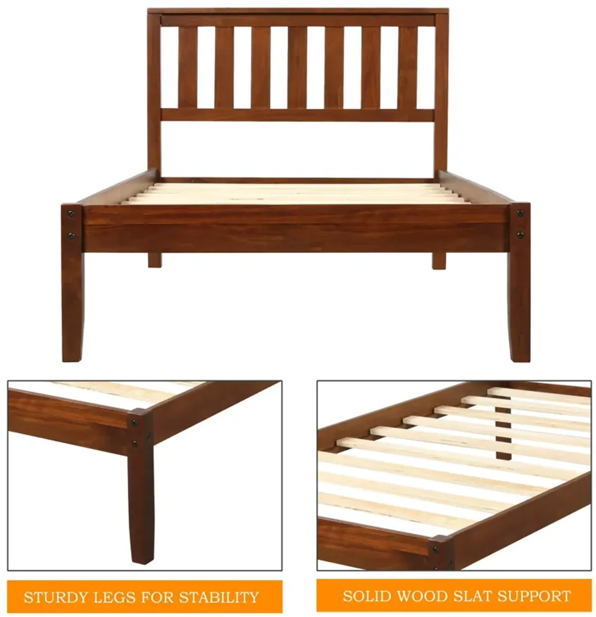 Platform Bed With Headboard / Wood Slat Support