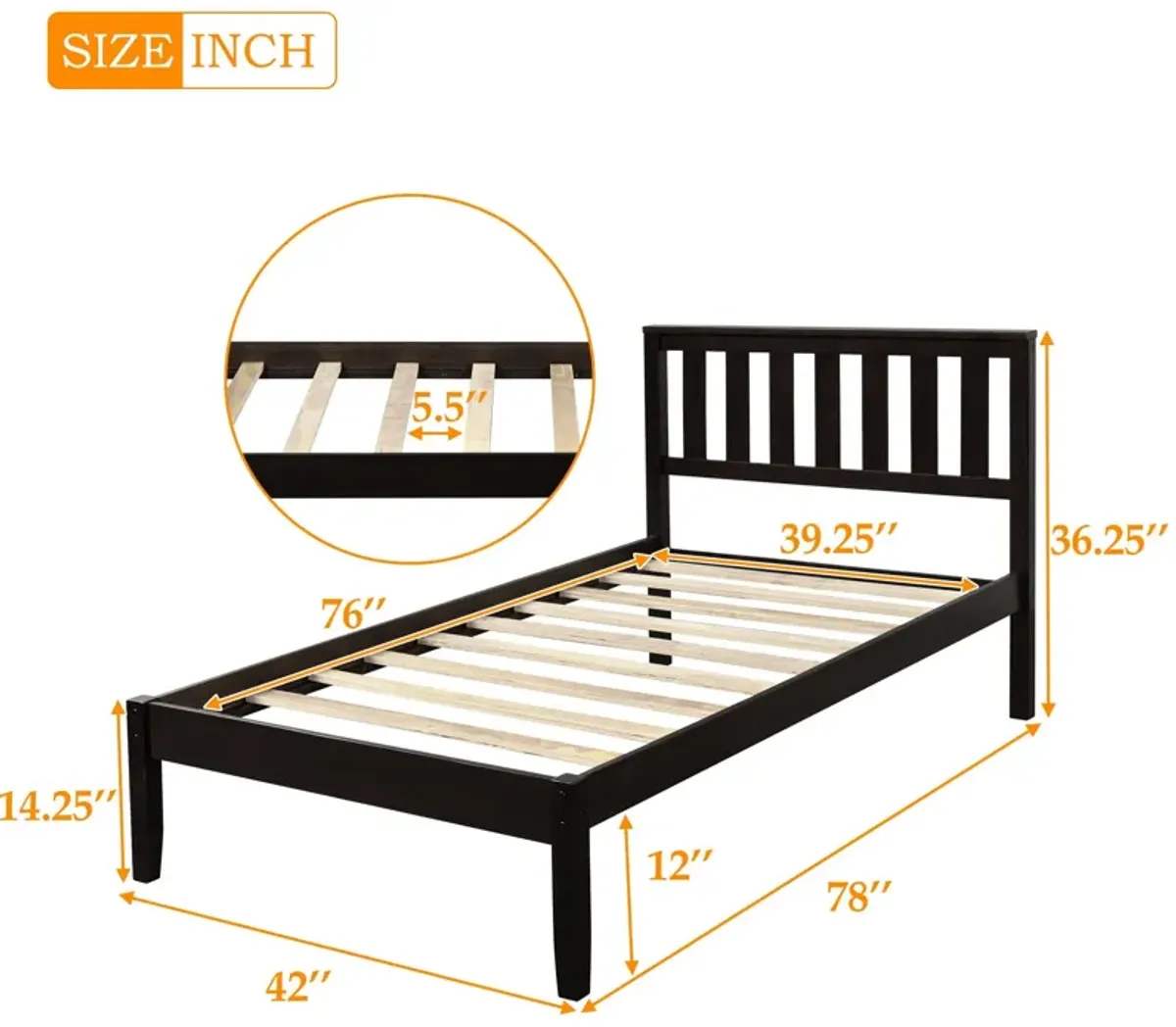 Platform Bed With Headboard / Wood Slat Support