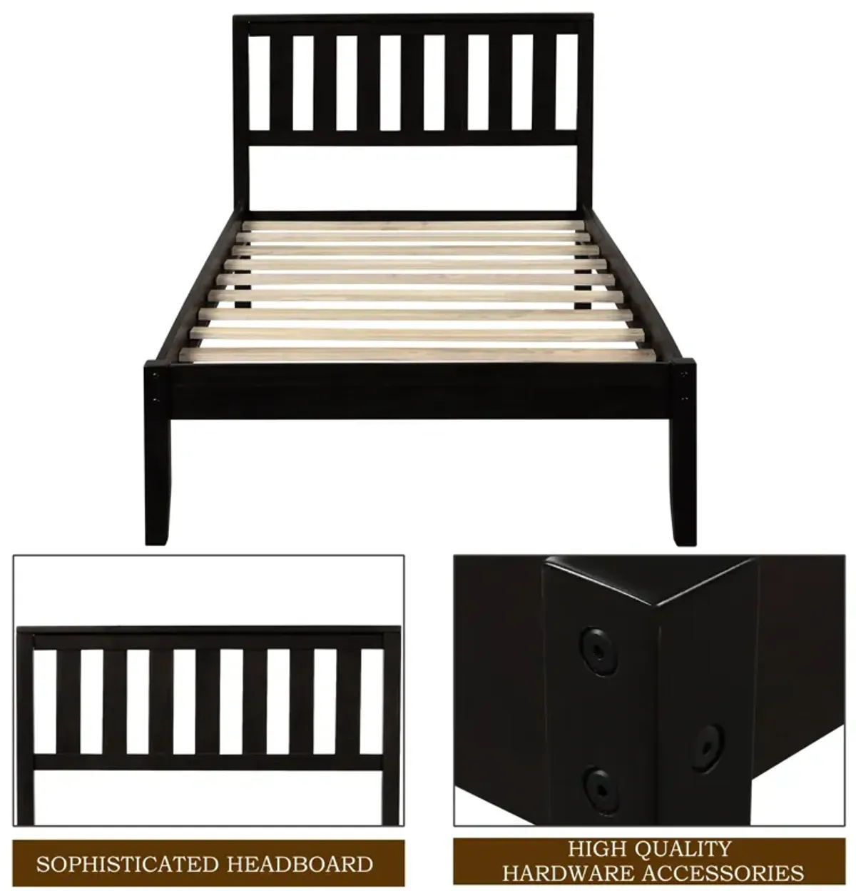 Platform Bed With Headboard / Wood Slat Support