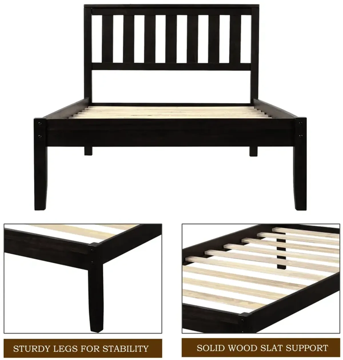 Platform Bed With Headboard / Wood Slat Support