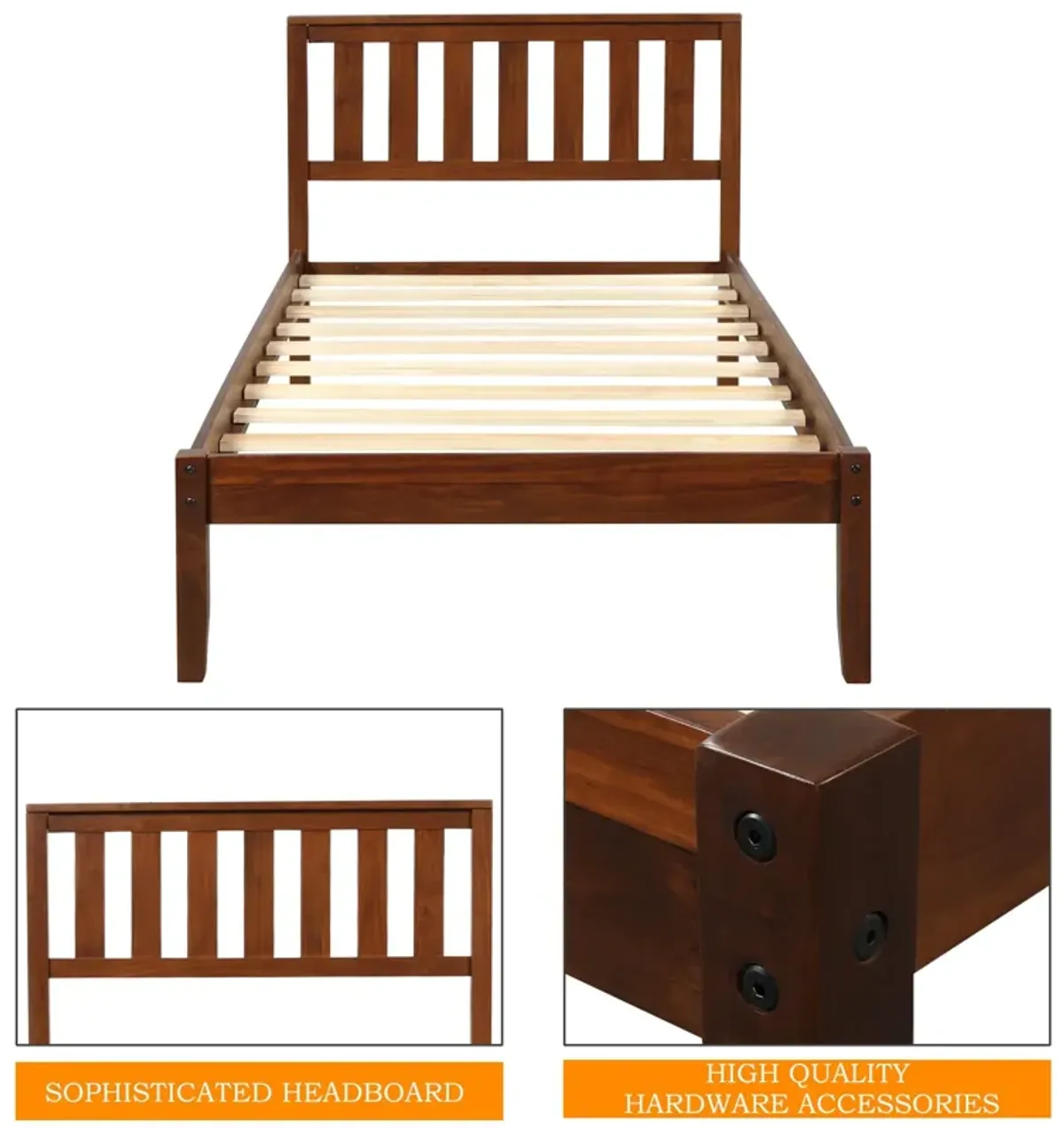 Platform Bed With Headboard / Wood Slat Support