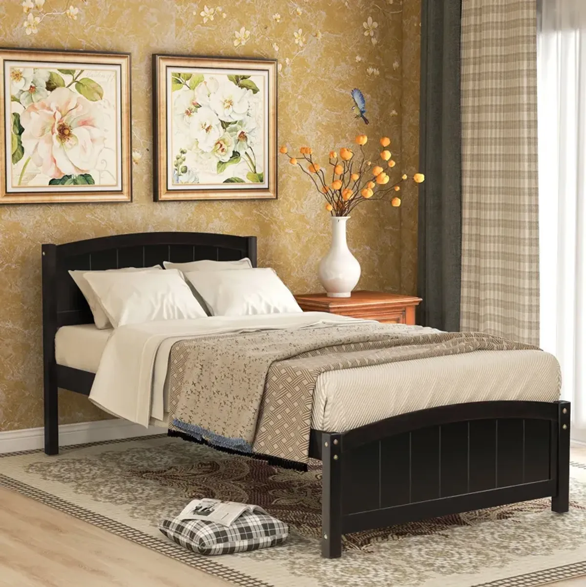 Platform Bed With Headboard, Footboard And Wood Slat Support - Wood