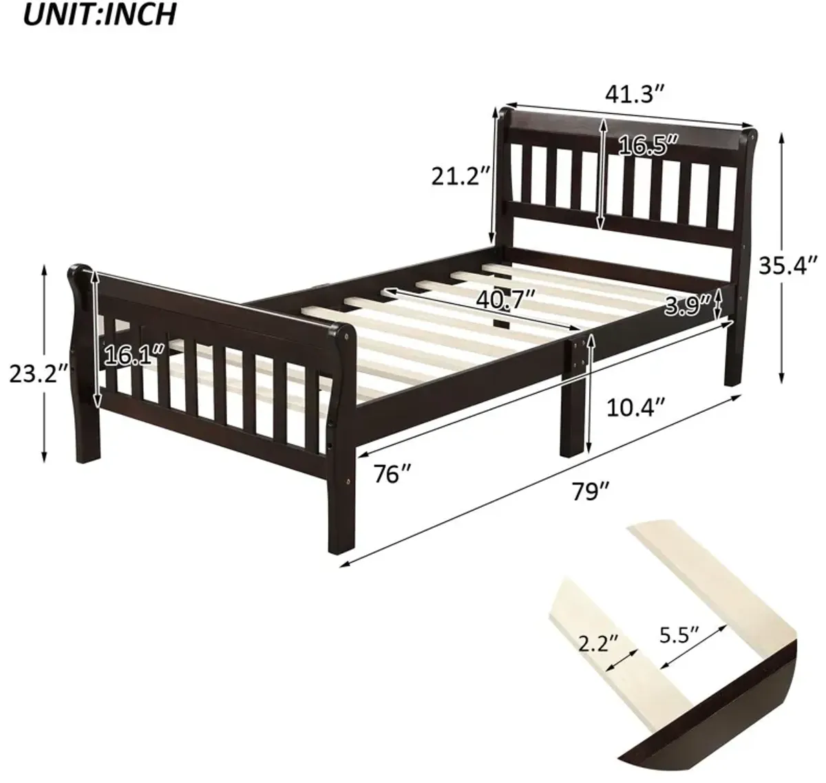 Platform Bed Frame Panel Bed Mattress Foundation Sleigh Bed With Headboard / Footboard / Wood Slat Support