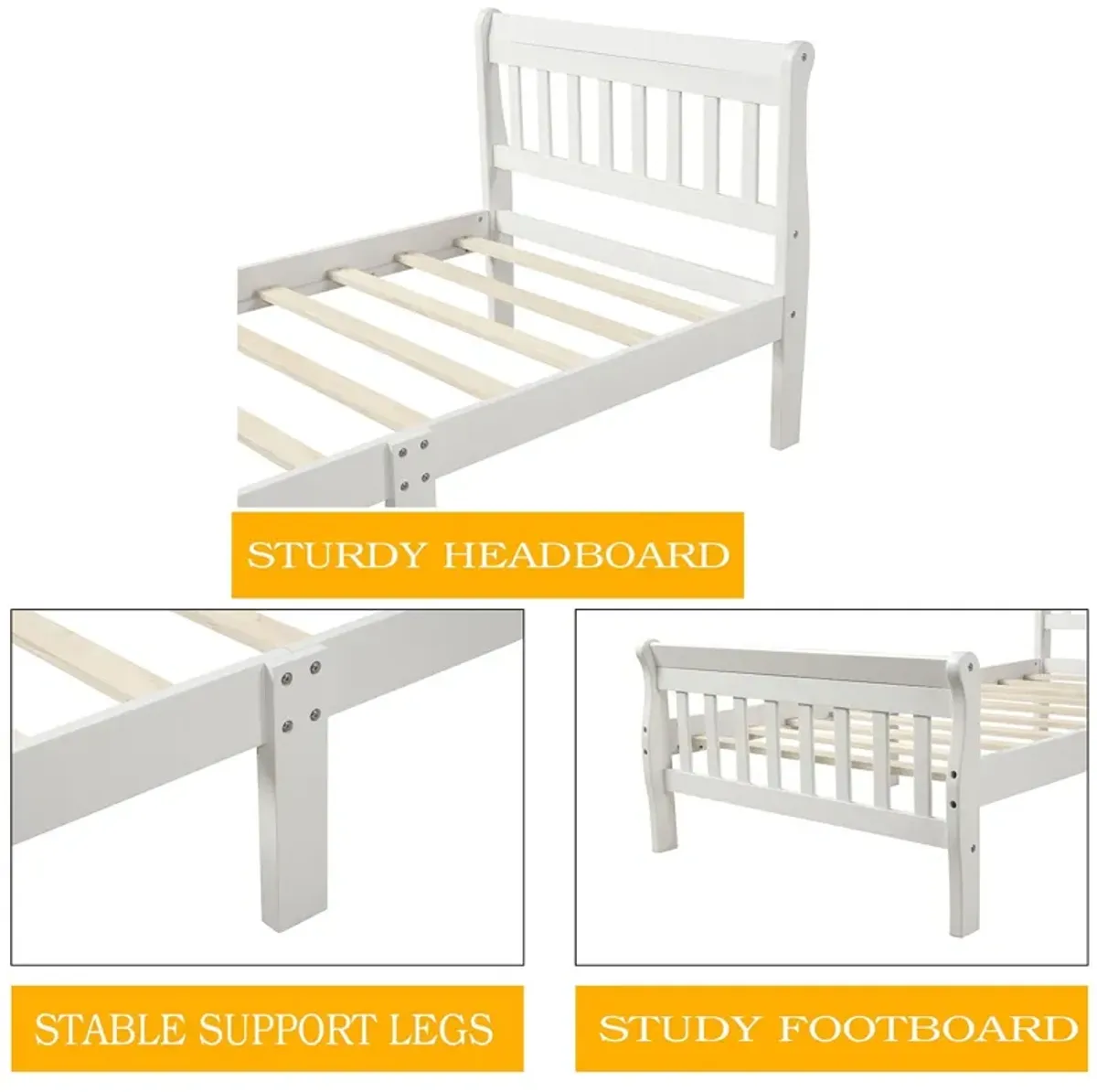 Platform Bed Frame Panel Bed Mattress Foundation Sleigh Bed With Headboard / Footboard / Wood Slat Support