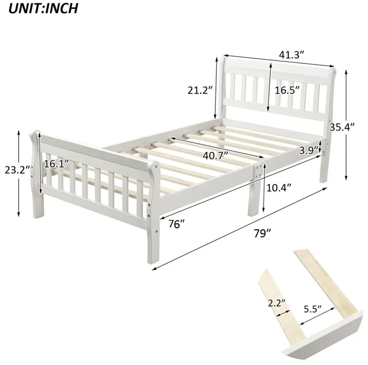 Platform Bed Frame Panel Bed Mattress Foundation Sleigh Bed With Headboard / Footboard / Wood Slat Support