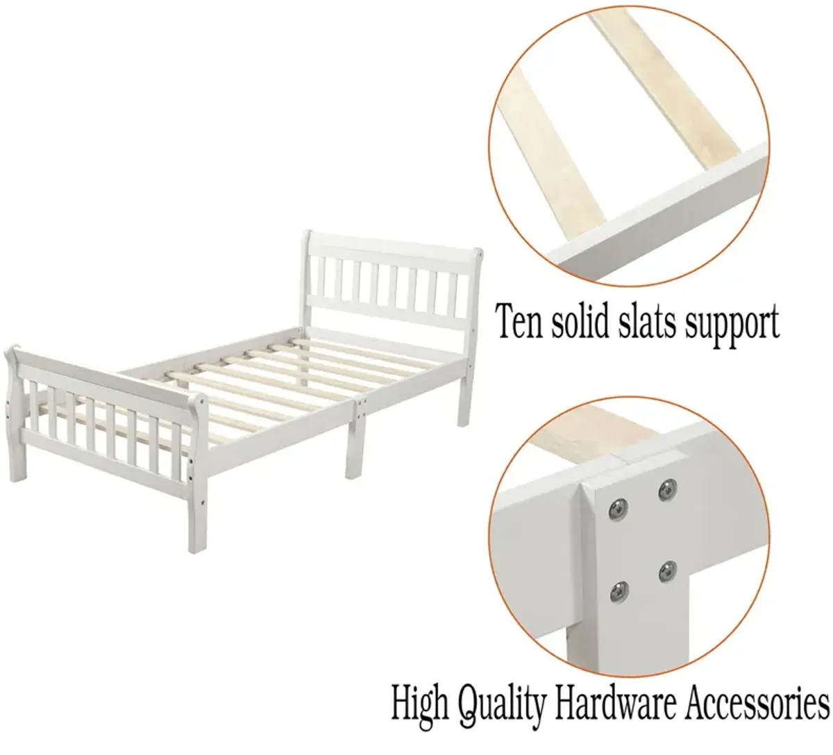 Platform Bed Frame Panel Bed Mattress Foundation Sleigh Bed With Headboard / Footboard / Wood Slat Support