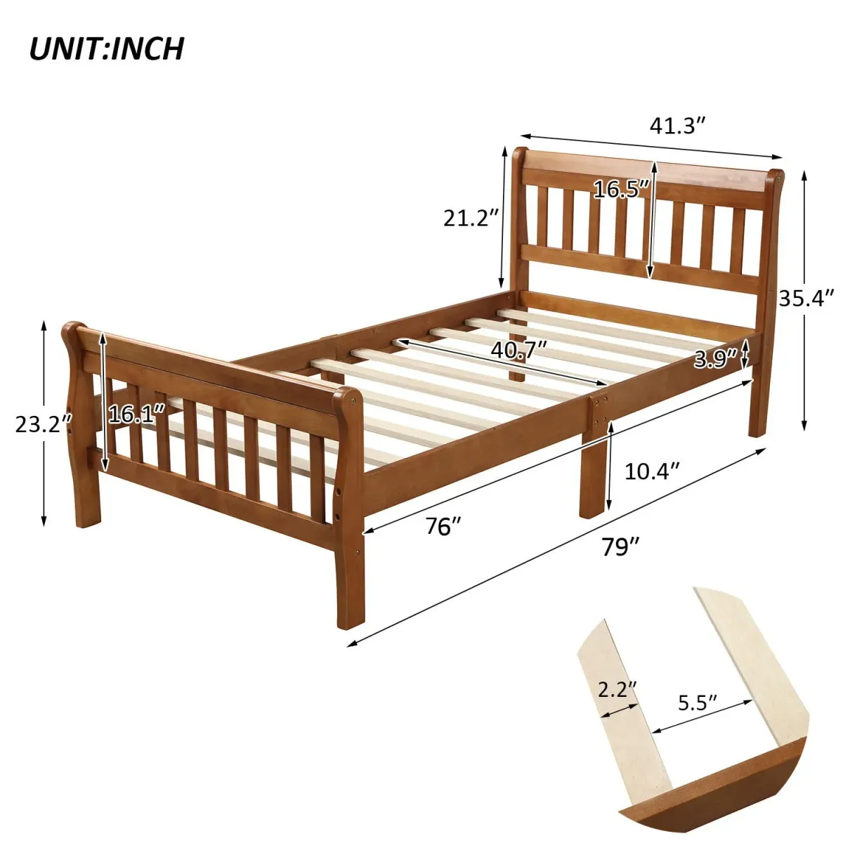 Platform Bed Frame Panel Bed Mattress Foundation Sleigh Bed With Headboard / Footboard / Wood Slat Support