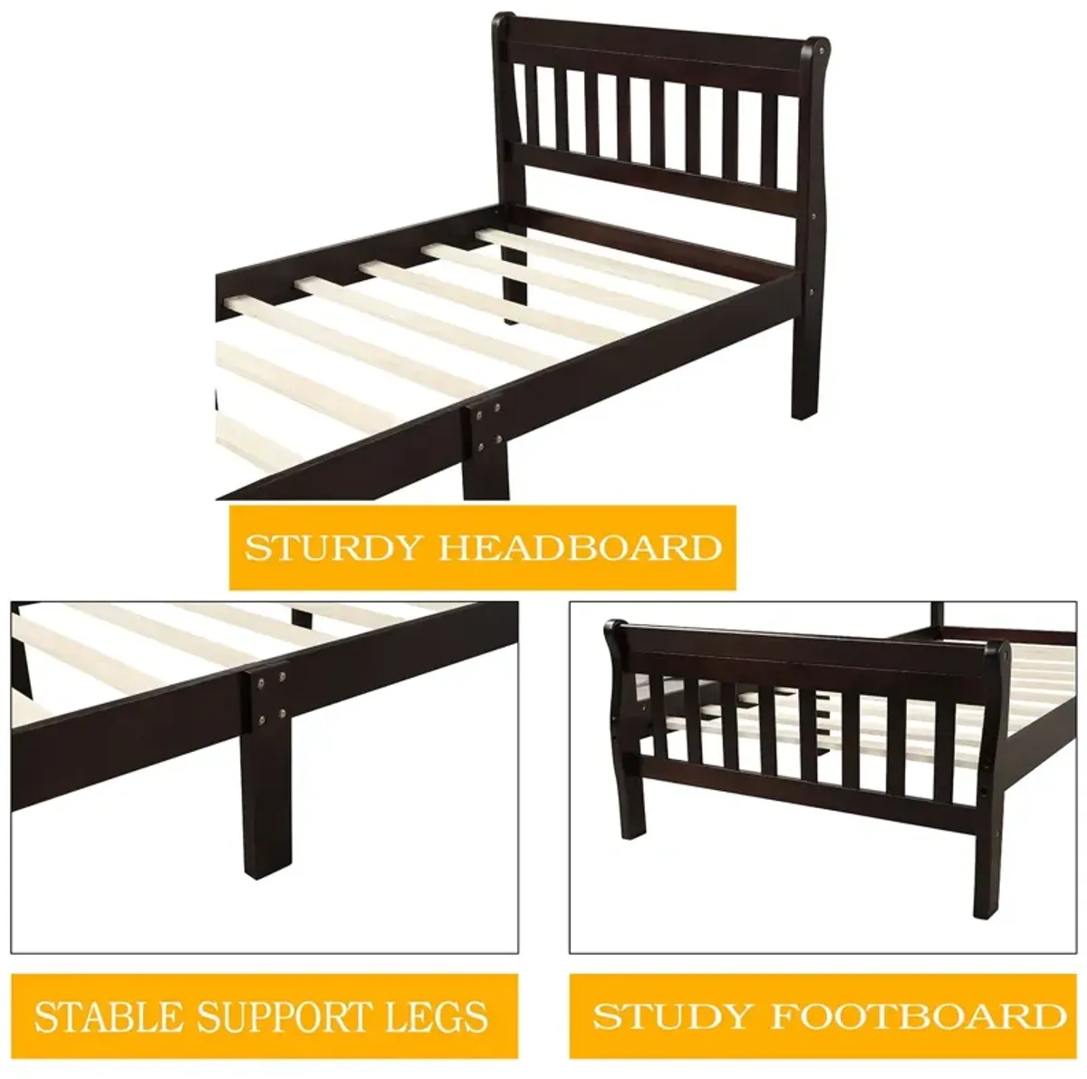 Platform Bed Frame Panel Bed Mattress Foundation Sleigh Bed With Headboard / Footboard / Wood Slat Support