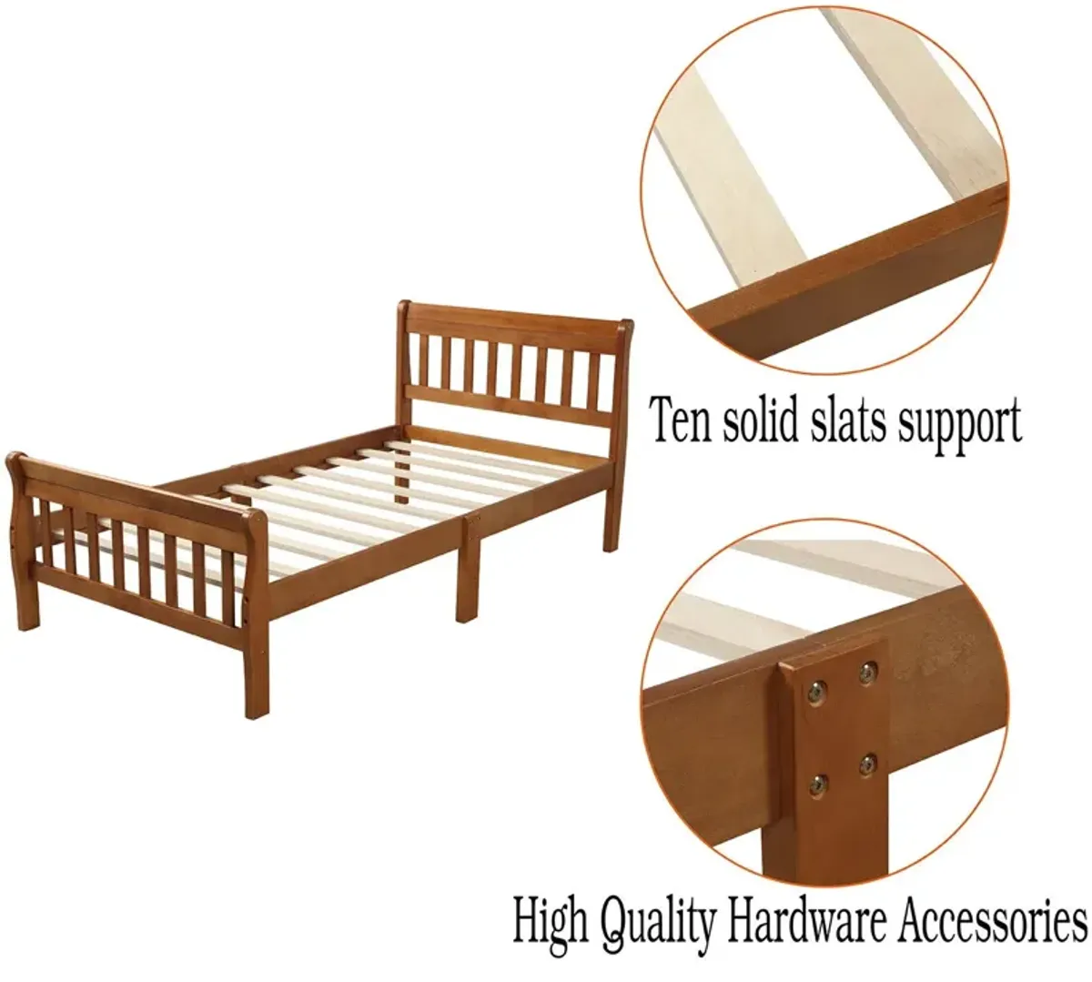 Platform Bed Frame Panel Bed Mattress Foundation Sleigh Bed With Headboard / Footboard / Wood Slat Support