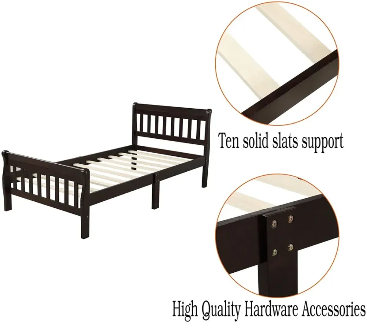 Platform Bed Frame Panel Bed Mattress Foundation Sleigh Bed With Headboard / Footboard / Wood Slat Support