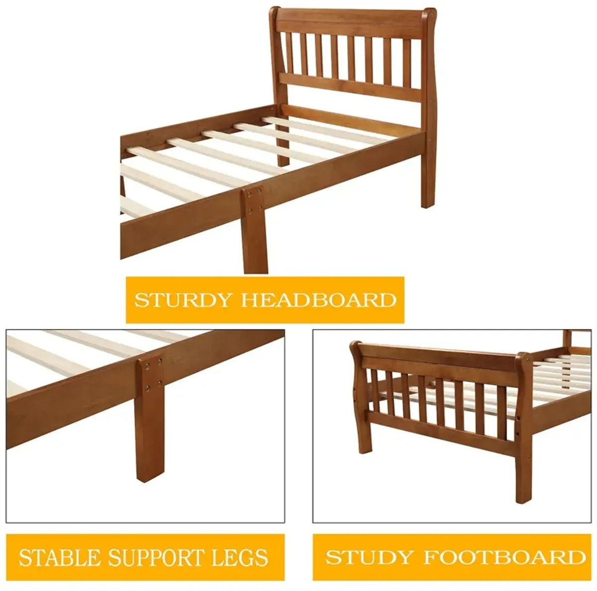 Platform Bed Frame Panel Bed Mattress Foundation Sleigh Bed With Headboard / Footboard / Wood Slat Support