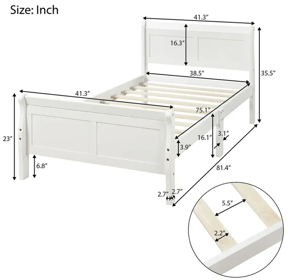 Twin Platform Bed Frame Mattress Foundation Sleigh Bed With Headboard / Footboard / Wood Slat Suppor