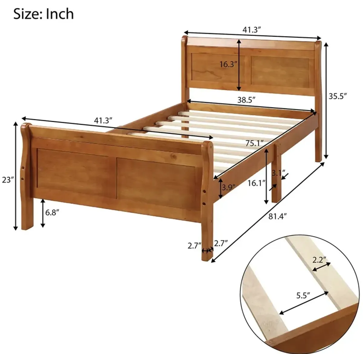 Twin Platform Bed Frame Mattress Foundation Sleigh Bed With Headboard / Footboard / Wood Slat Suppor