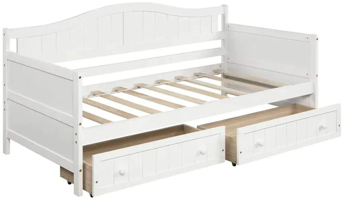 Wooden Daybed With 2 Drawers, Sofa Bed For Bedroom Living Room, No Box Spring Needed