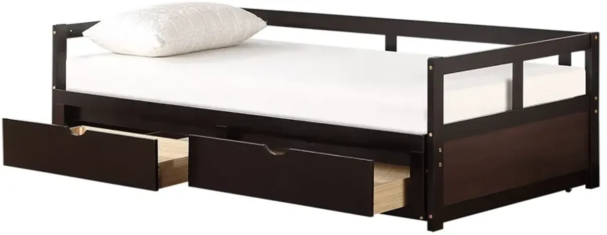 Wooden Daybed With Trundle Bed And Two Storage Drawers, Extendable Bed Daybed, Sofa Bed For Bedroom Living Room