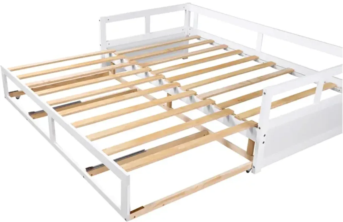 Wooden Daybed With Trundle Bed And Two Storage Drawers, Extendable Bed Daybed, Sofa Bed For Bedroom Living Room