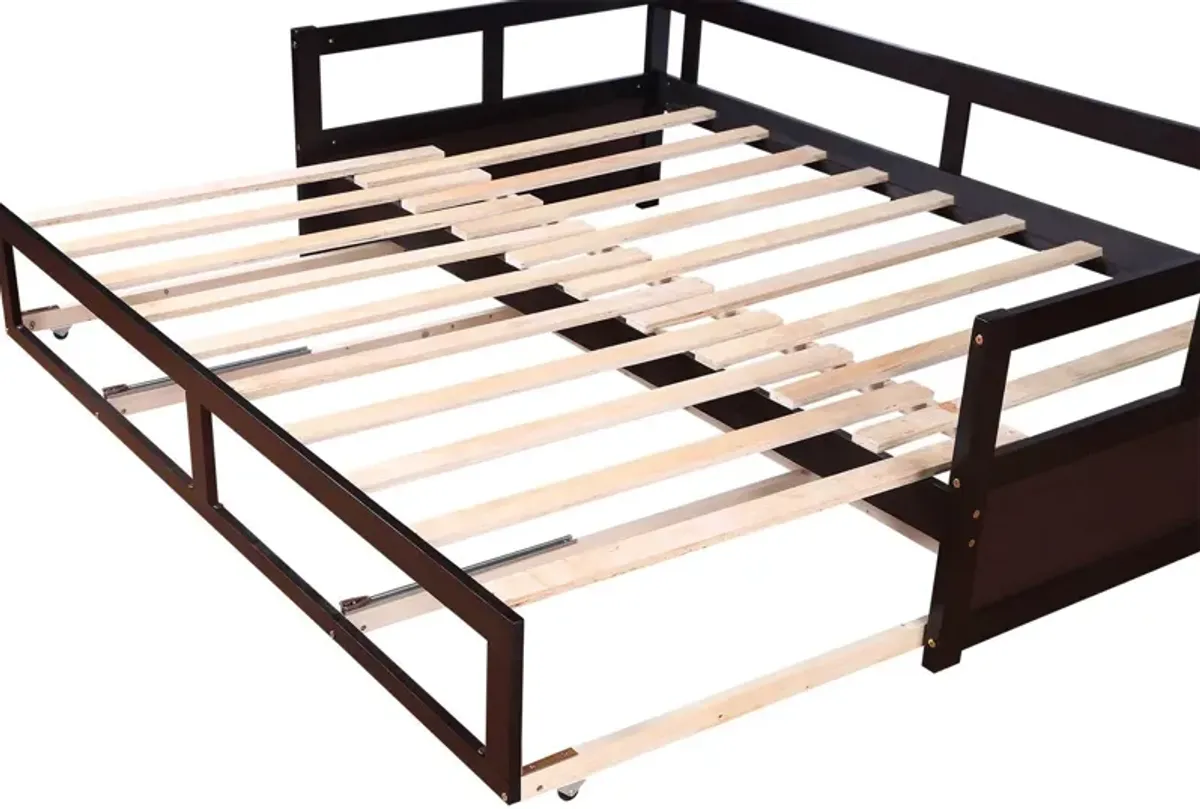 Wooden Daybed With Trundle Bed And Two Storage Drawers, Extendable Bed Daybed, Sofa Bed For Bedroom Living Room