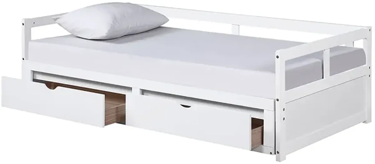 Wooden Daybed With Trundle Bed And Two Storage Drawers, Extendable Bed Daybed, Sofa Bed For Bedroom Living Room