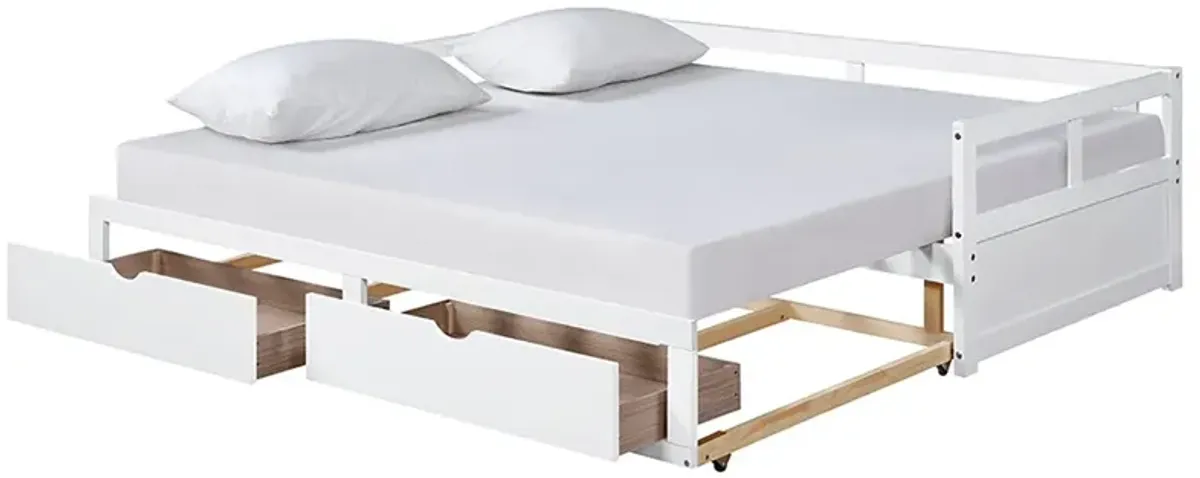 Wooden Daybed With Trundle Bed And Two Storage Drawers, Extendable Bed Daybed, Sofa Bed For Bedroom Living Room