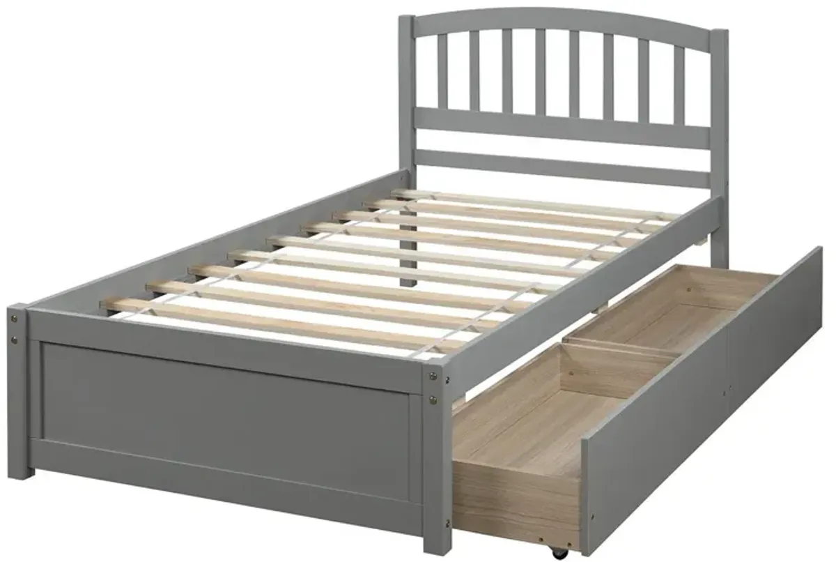 Platform Storage Bed Wood Bed Frame With Two Drawers And Headboard