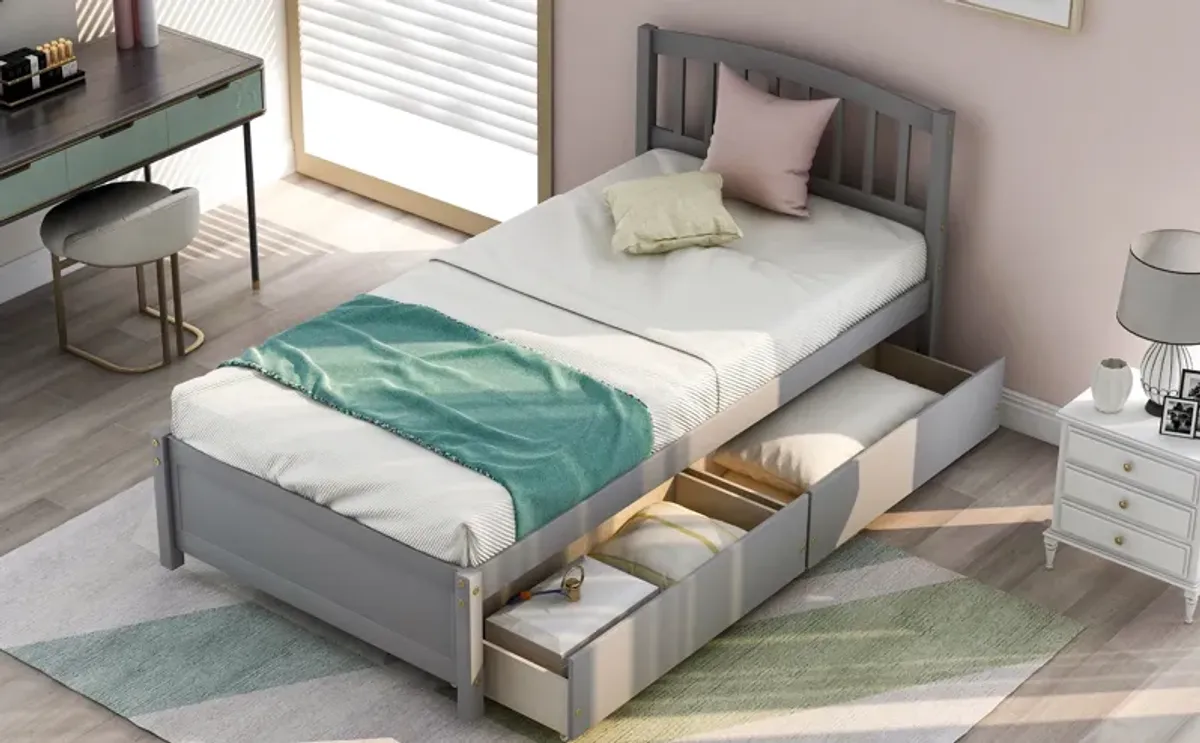 Platform Storage Bed Wood Bed Frame With Two Drawers And Headboard