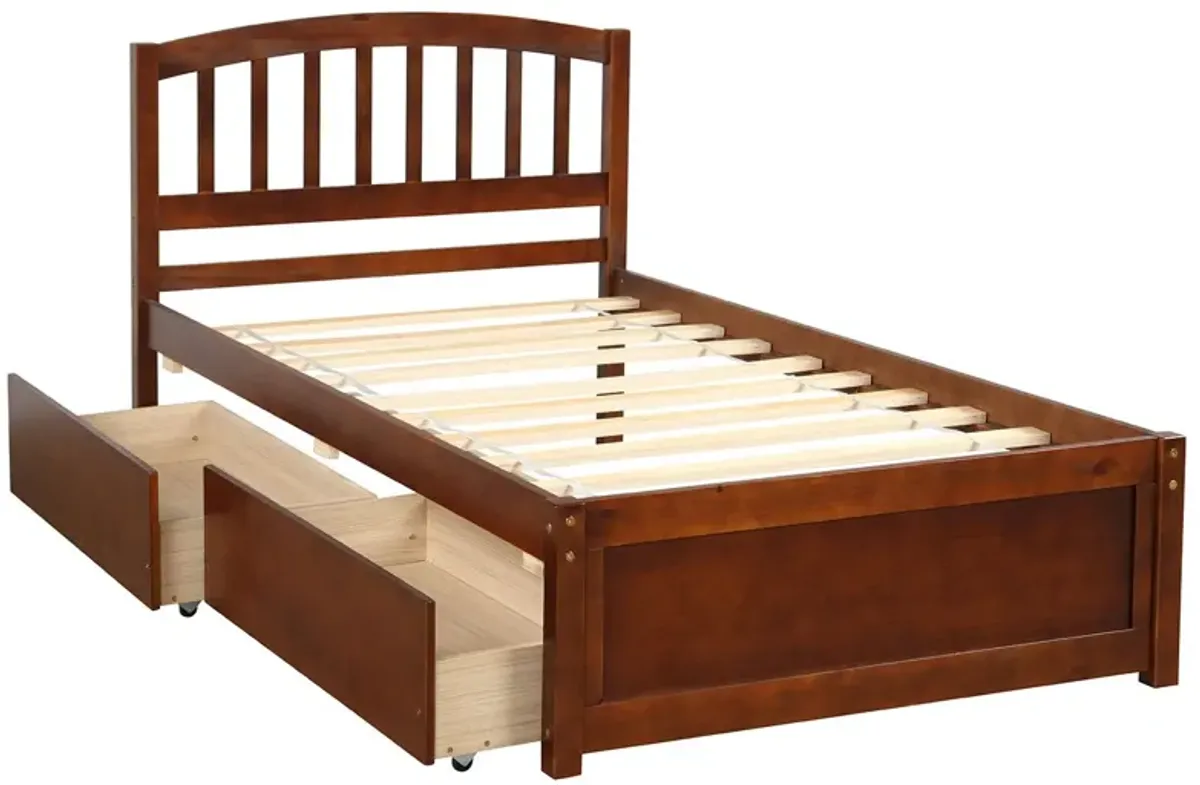 Platform Storage Bed Wood Bed Frame With Two Drawers And Headboard