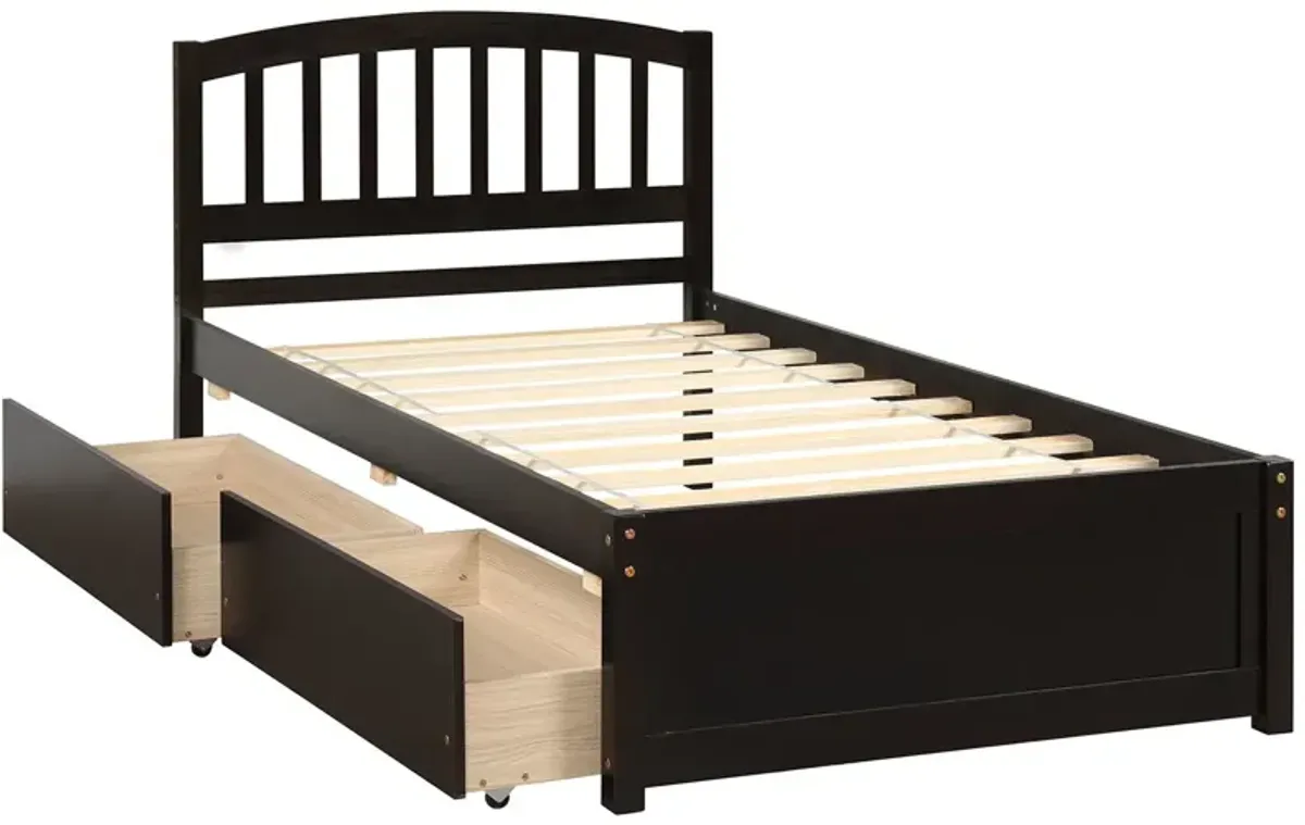 Platform Storage Bed Wood Bed Frame With Two Drawers And Headboard