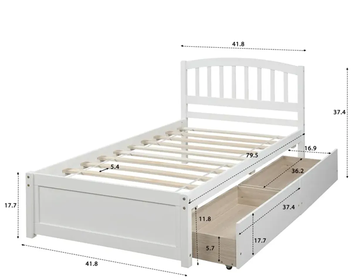 Platform Storage Bed Wood Bed Frame With Two Drawers And Headboard