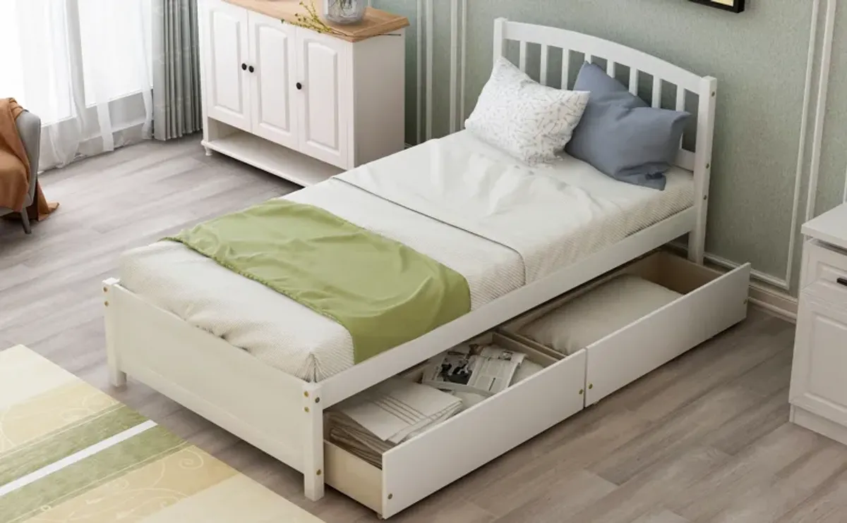 Platform Storage Bed Wood Bed Frame With Two Drawers And Headboard