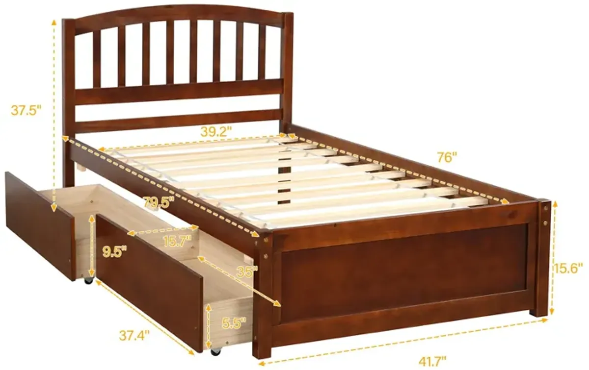 Platform Storage Bed Wood Bed Frame With Two Drawers And Headboard