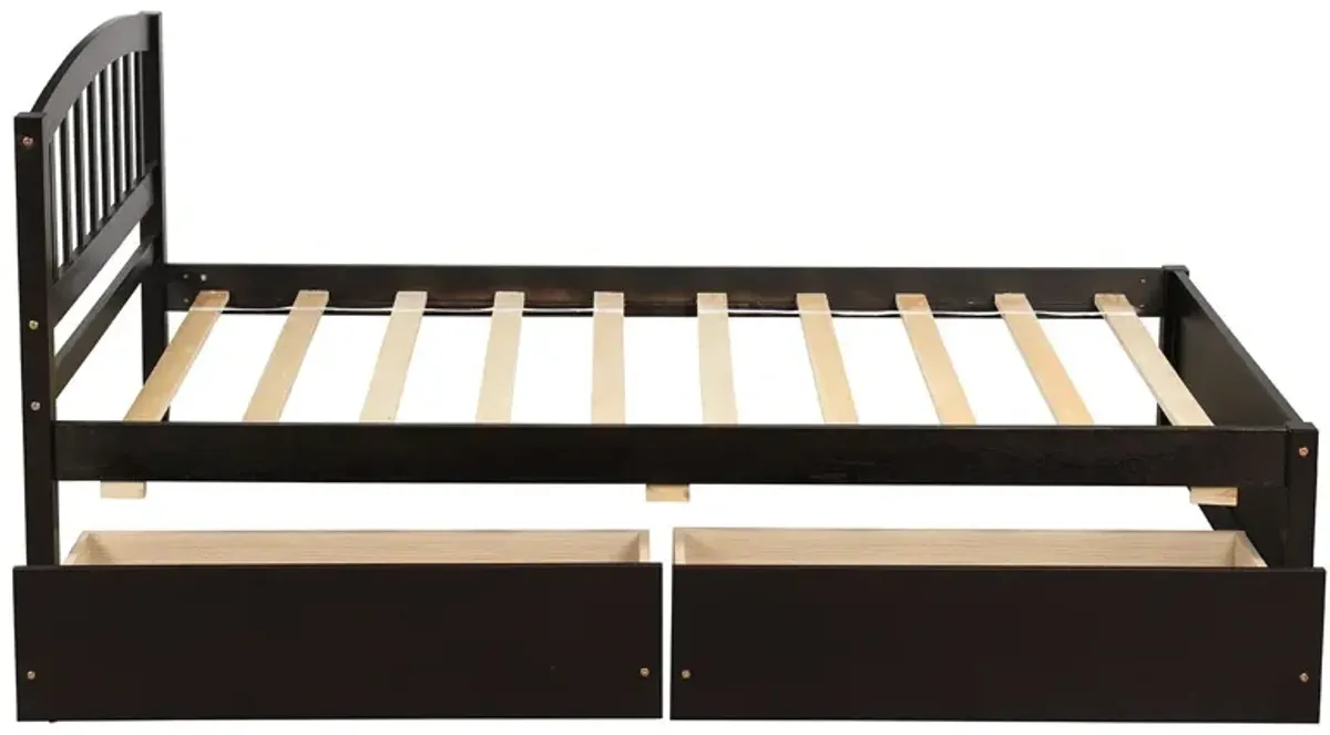 Platform Storage Bed Wood Bed Frame With Two Drawers And Headboard