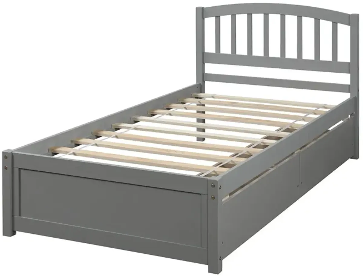 Platform Storage Bed Wood Bed Frame With Two Drawers And Headboard