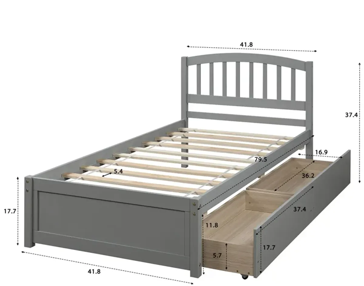 Platform Storage Bed Wood Bed Frame With Two Drawers And Headboard