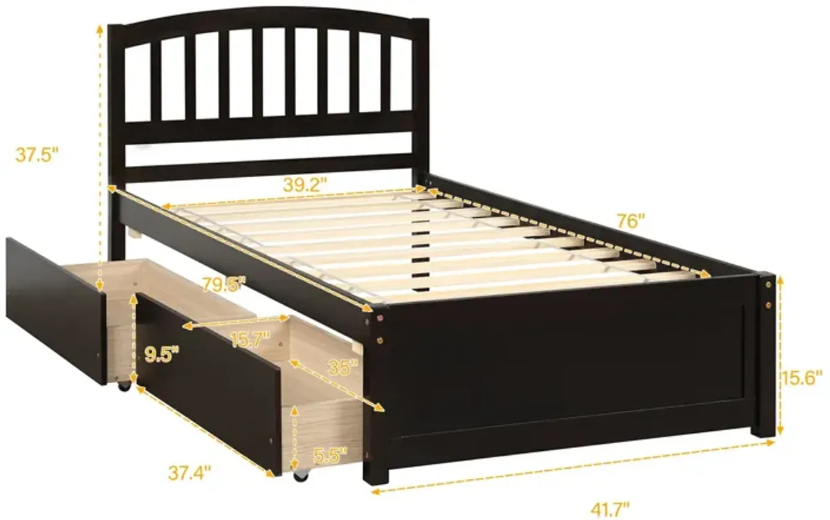 Platform Storage Bed Wood Bed Frame With Two Drawers And Headboard