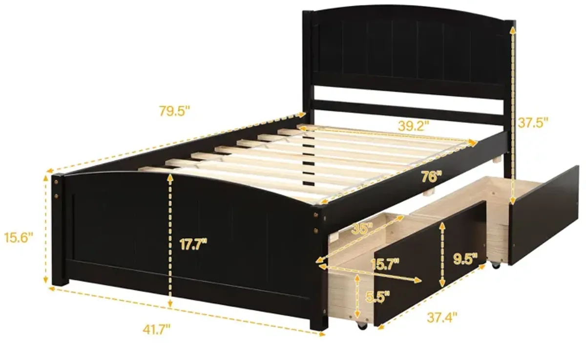 Twin Size Platform Bed With Two Drawers