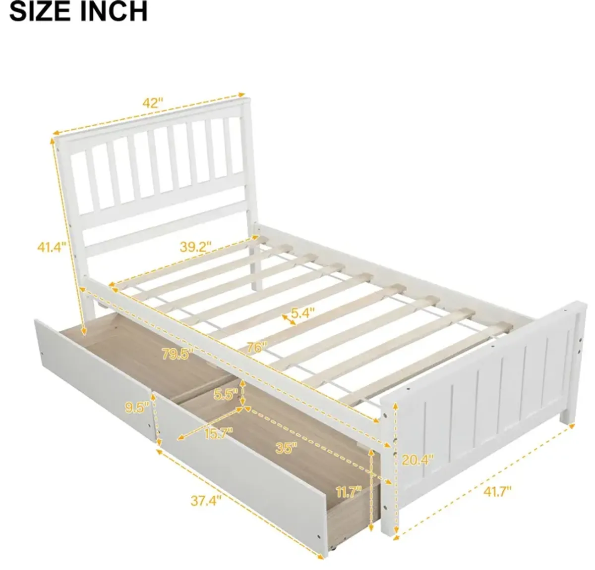 Twin Size Platform Bed With Two Drawers